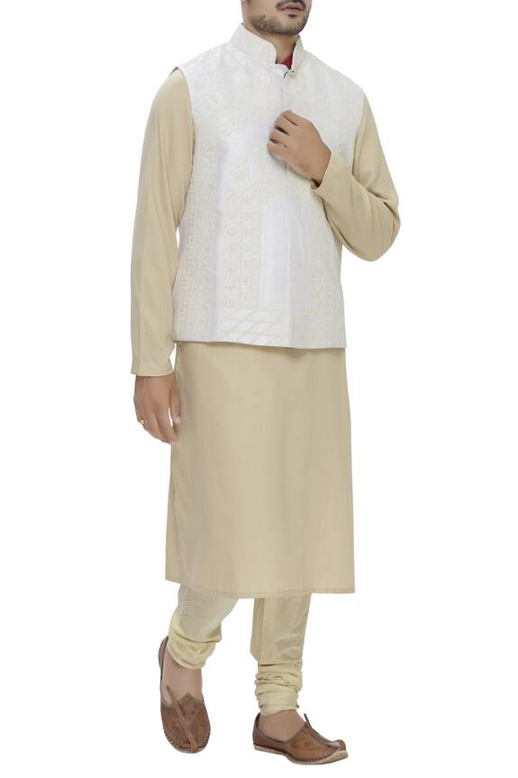 Ekam By Manish White Raw Silk Embroidered Bundi Jacket 0
