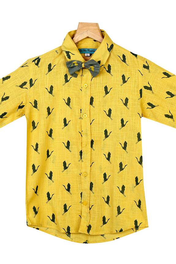 The Blue Morphology Yellow Bird Print Shirt For Boys 0