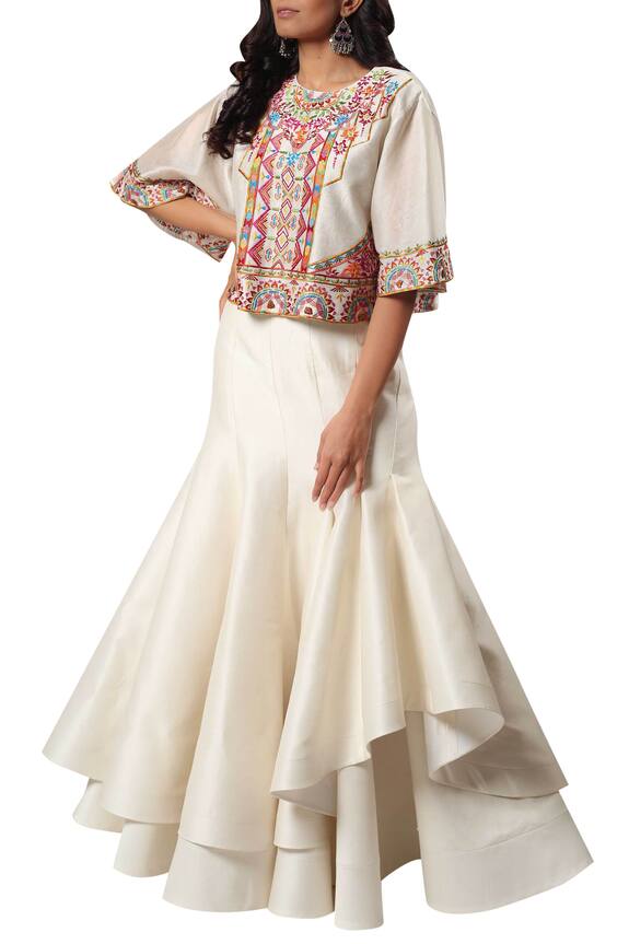Reynu Taandon Off White Silk Chanderi Layered Skirt 0