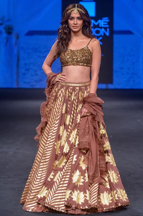 Buy Sukriti & Aakriti Brown Printed Lehenga Set Online | Aza Fashions