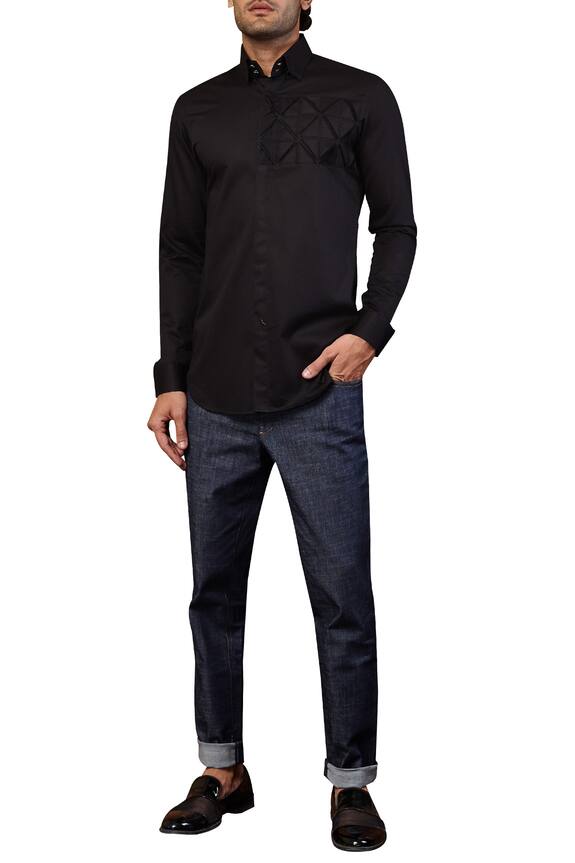 Seven Black Cotton Textured Shirt 0