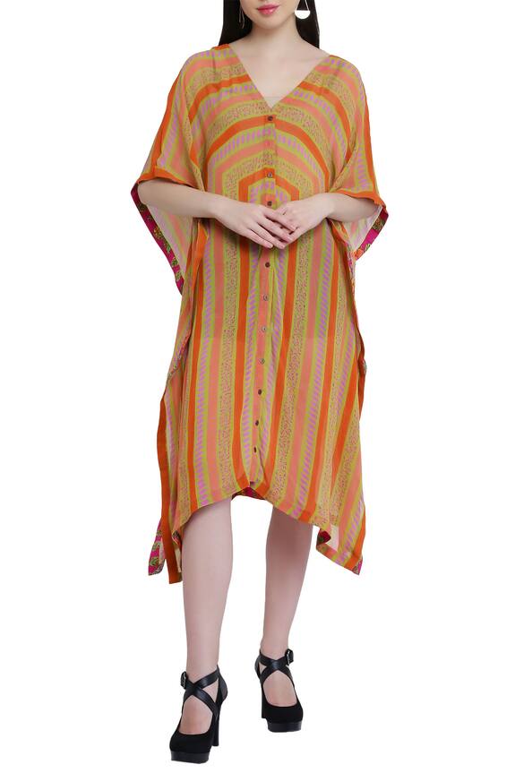 Buy Anupamaa Dayal Orange Silk Printed Sheer Kaftan Online Aza Fashions