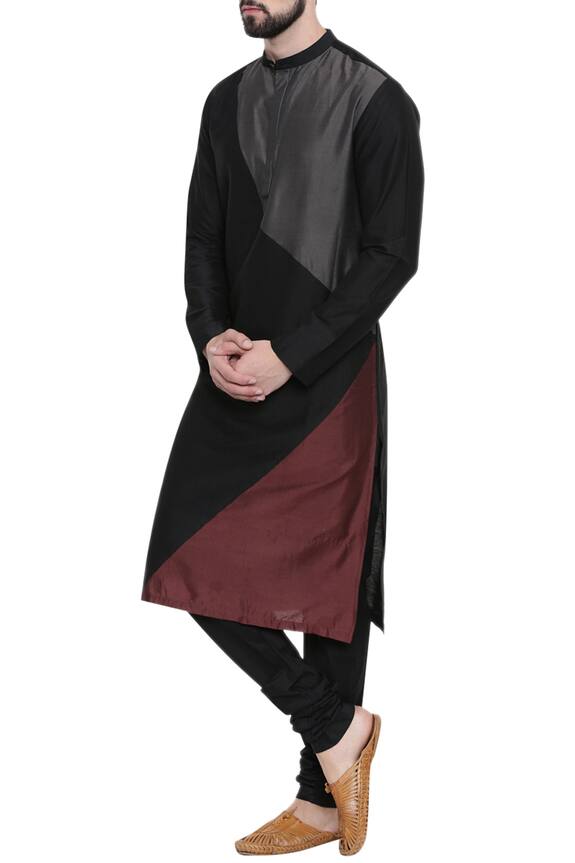 Mayank Modi - Men Grey Cotton Silk Geometric Kurta Set 0