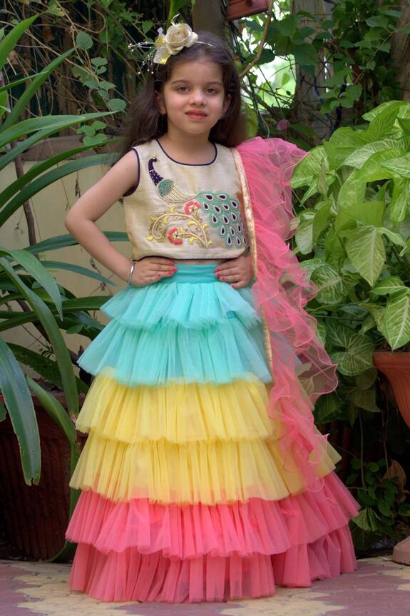 Kids Lane Multi Color Ruffle Layered Lehenga Set For Girls 1