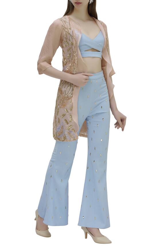 Babita Malkani Blue Neoprene Embellished Pant Set 0