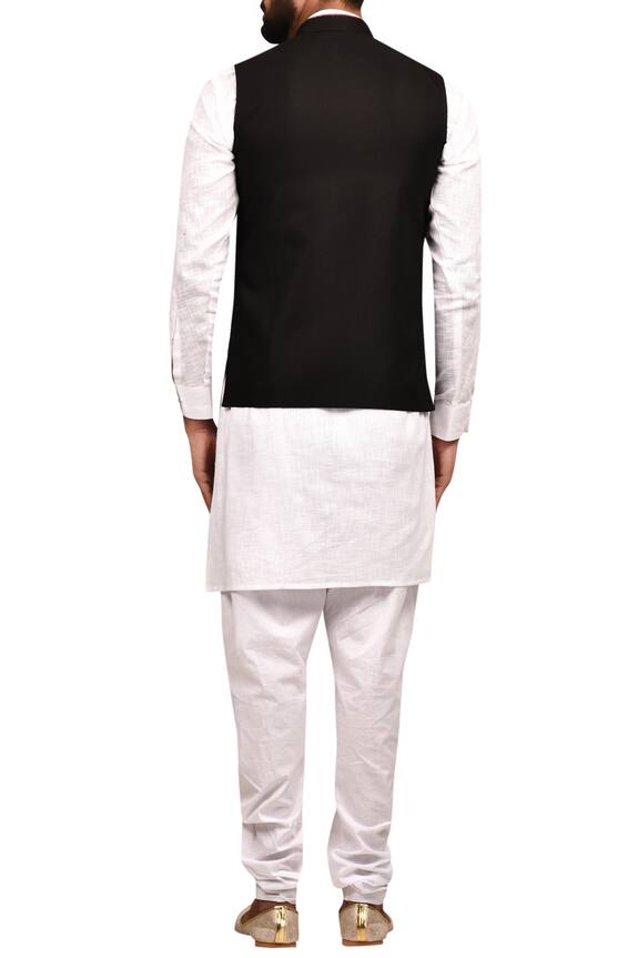 Arihant Rai Sinha Black Terry Rayon Overlap Style Nehru Jacket 2