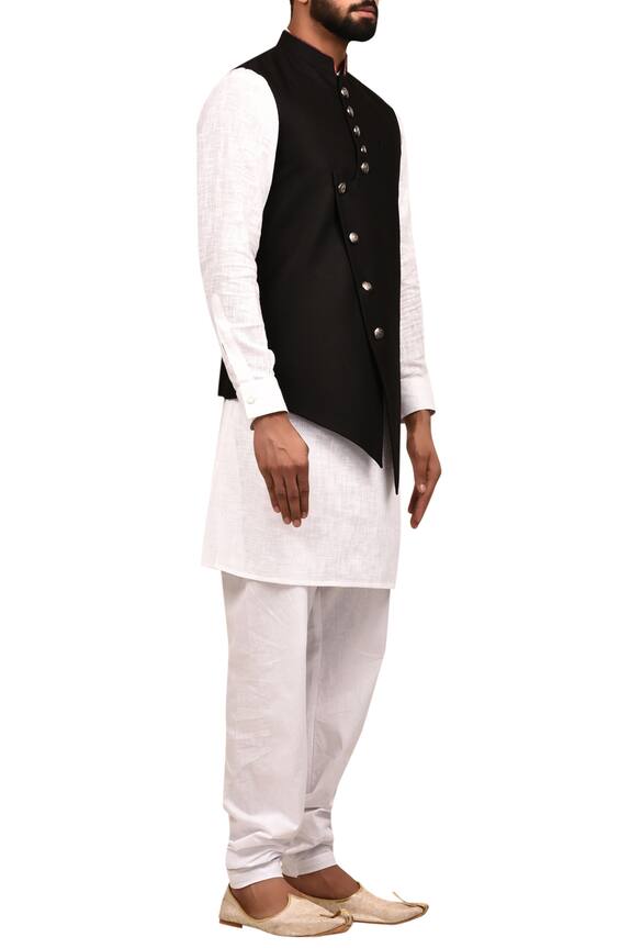 Arihant Rai Sinha Black Terry Rayon Overlap Style Nehru Jacket 3