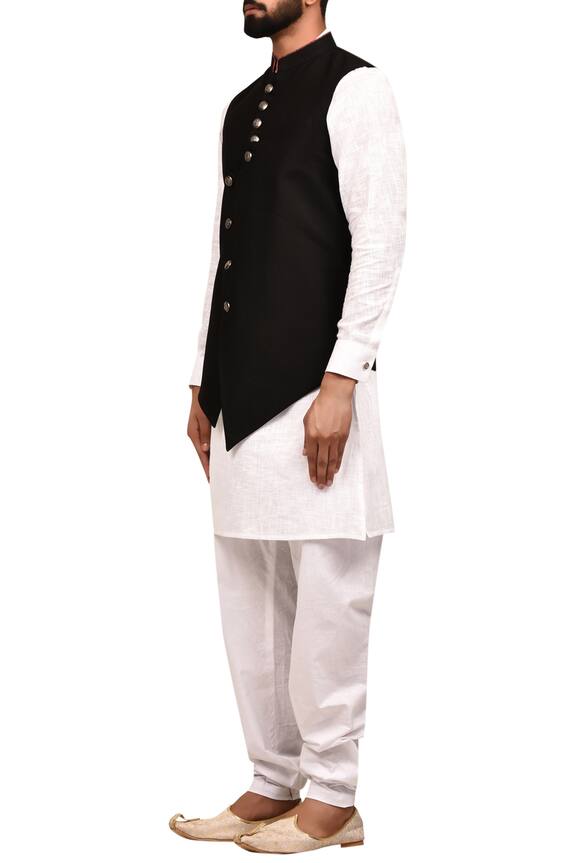 Arihant Rai Sinha Black Terry Rayon Overlap Style Nehru Jacket 4