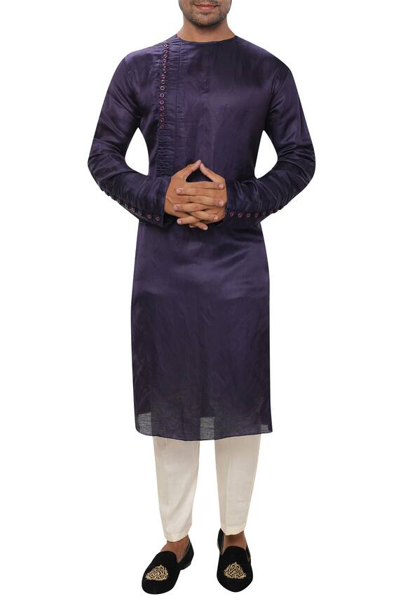 Smriti by Anju Agarwal Purple Linen Satin Kurta Set 0