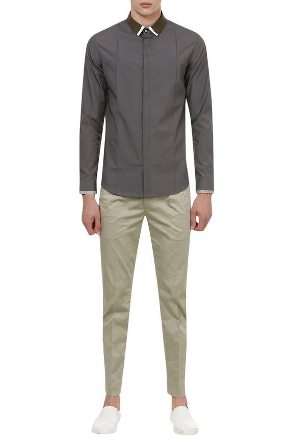 Lacquer Embassy Grey Cotton Shirt 0