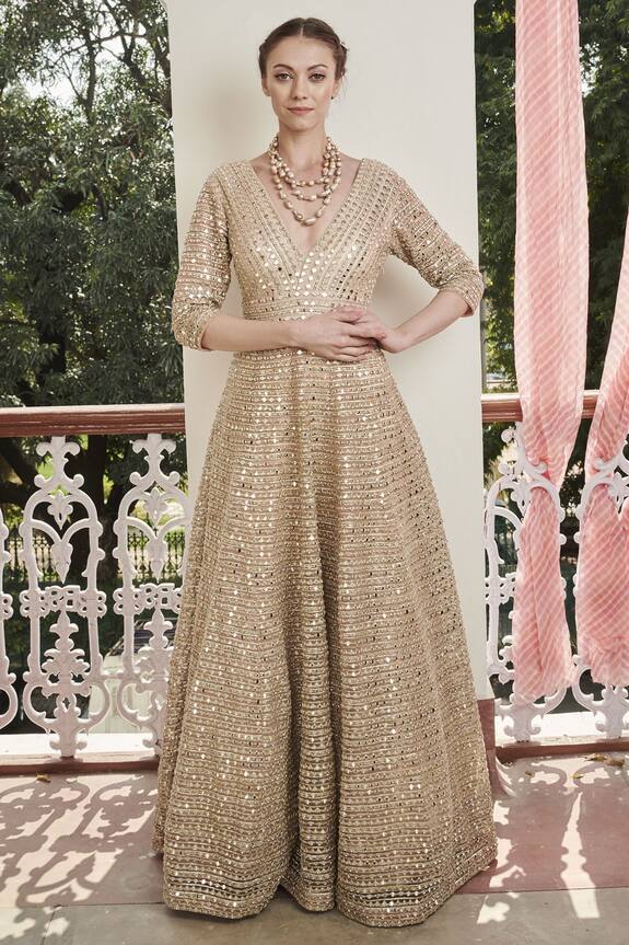 Abhinav Mishra Peach Net Embroidered Gown 0