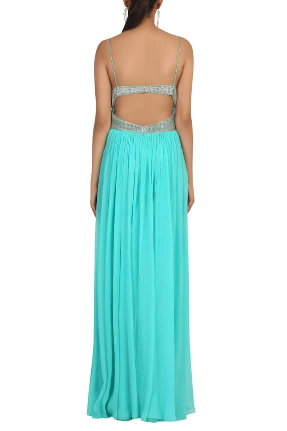 aqua embellished waist gown