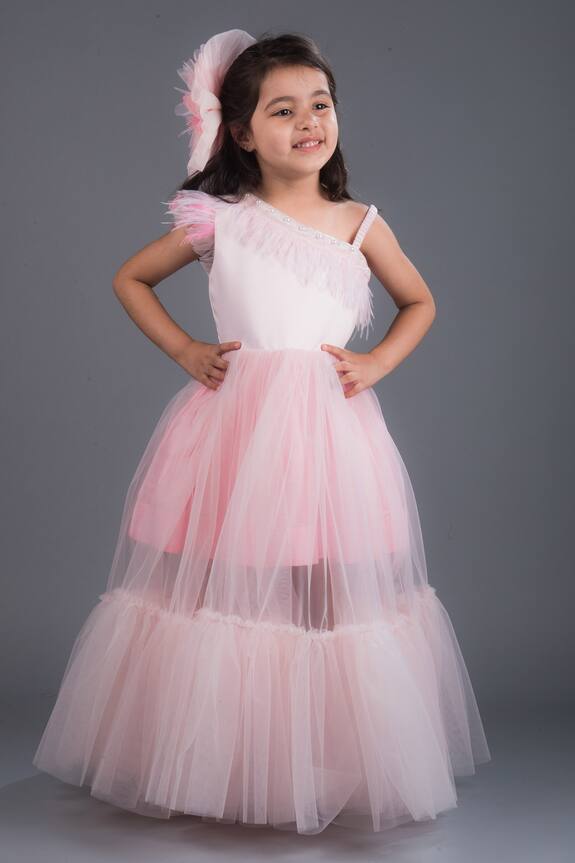 Miakki Pink Layered Gown For Girls 1