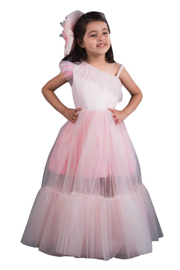 Miakki Pink Layered Gown For Girls 3