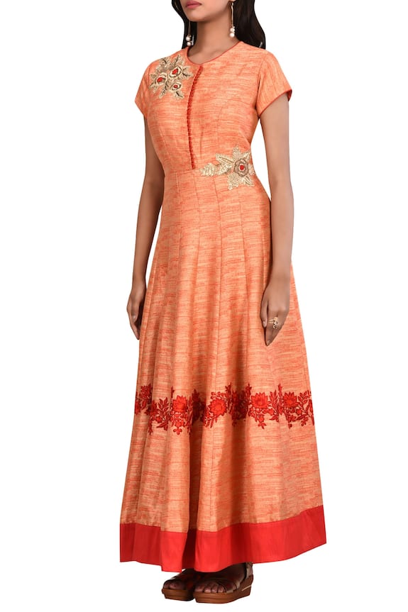 Buy_Khwaab by Sanjana Lakhani_Orange Silk Dupion Embroidered Anarkali Kurta_Online_at_Aza_Fashions