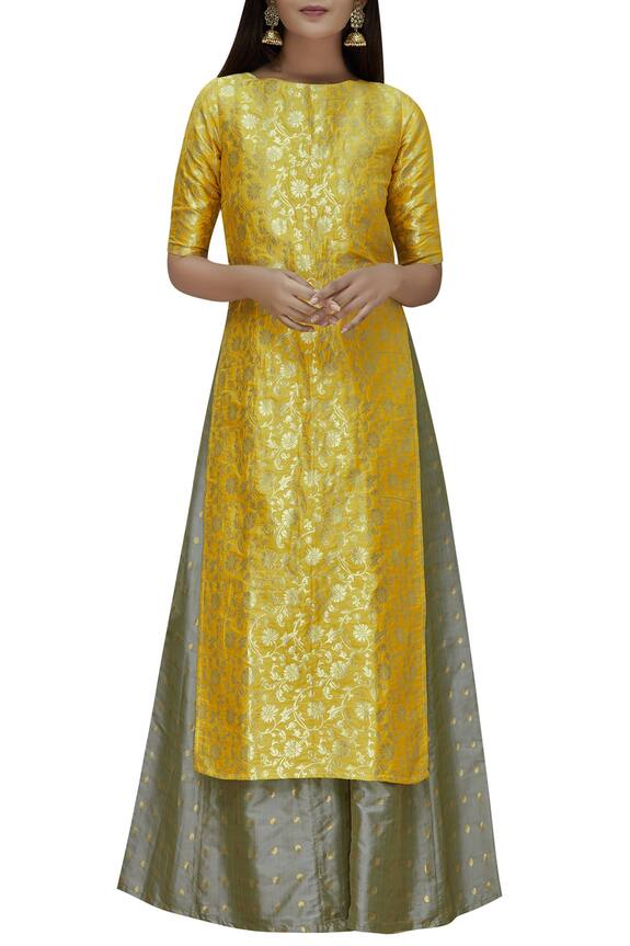 Samyukta Singhania Yellow Brocade Straight Kurta Set 0