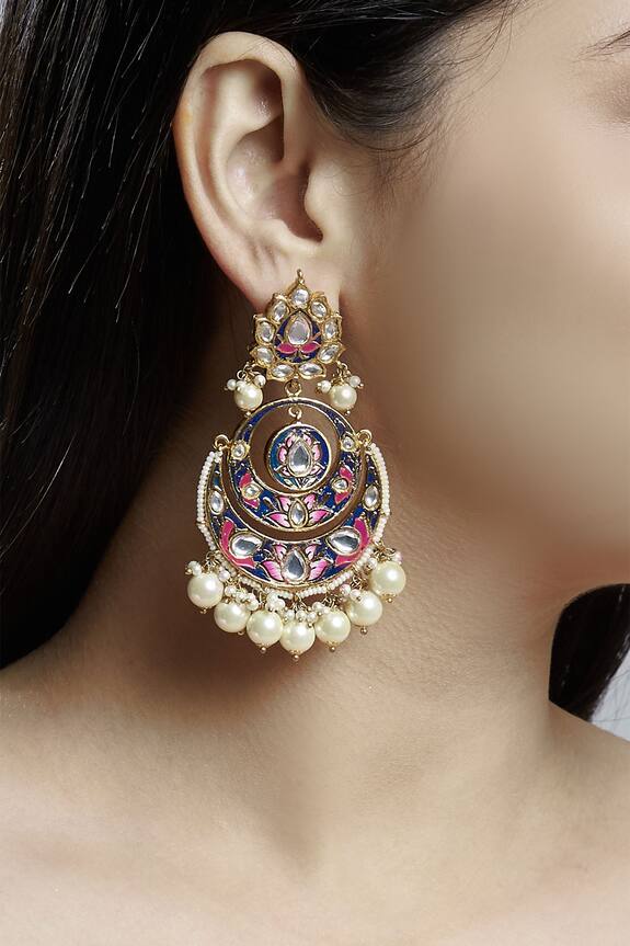 Khushi Jewels Enamel Bead Chandbali Earrings 0