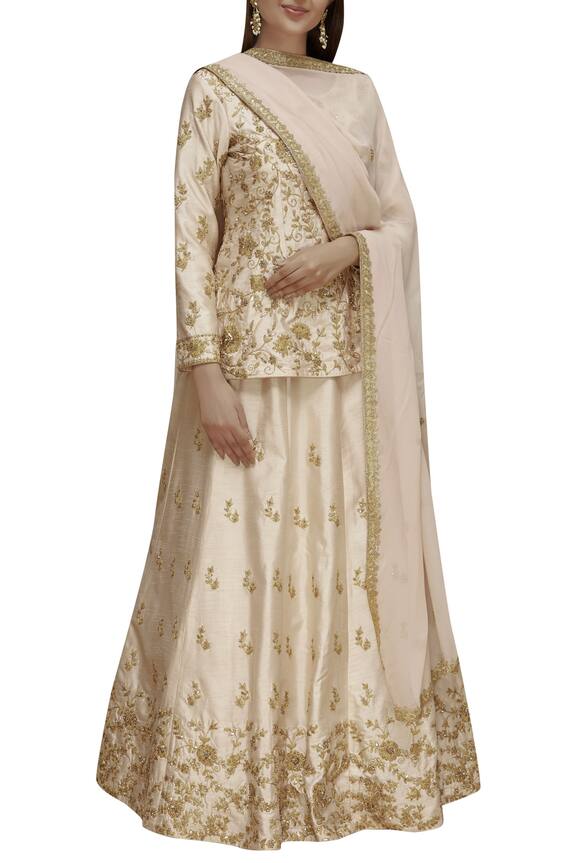Samyukta Singhania Beige Silk Embellished Kurta Lehenga Set 0