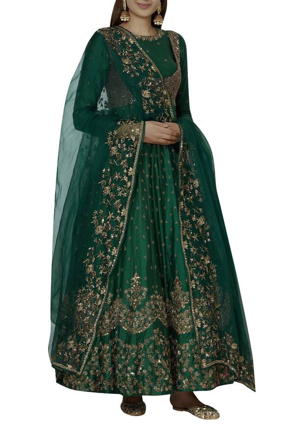 Astha Narang Green Embroidered Anarkali Set 0