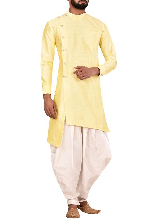 Arihant Rai Sinha Yellow Silk Kurta Cowl Pant Set 0
