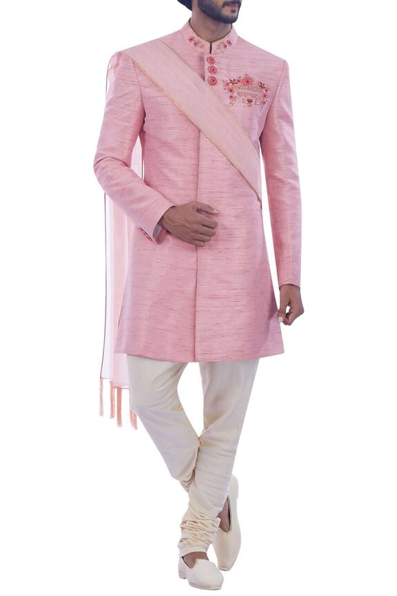 Nitesh Singh Chauhan Cream Art Silk Embroidered Sherwani Set 0