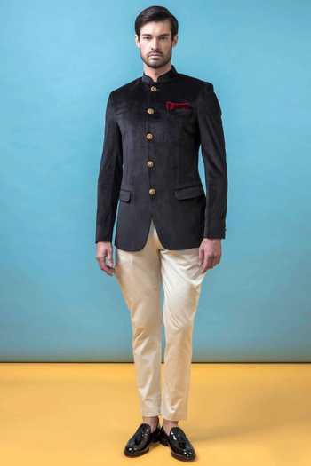 Arjun Kilachand Velvet Bandhgala | Black, Velvet, Band, Full