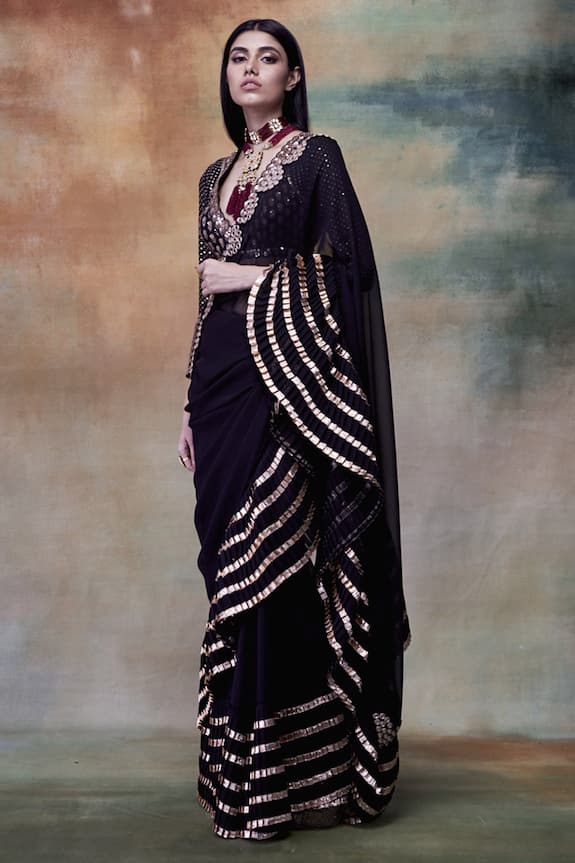 Vvani by Vani Vats Black Georgette Embroidered Saree With Blouse 3