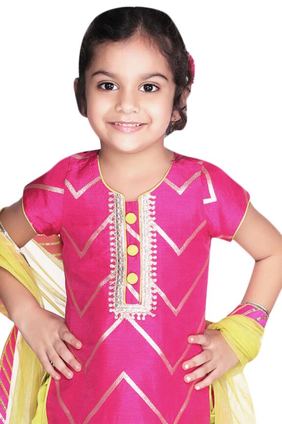 Free Sparrow Pink Embroidered Kurti Dhoti Pant Set For Girls 3
