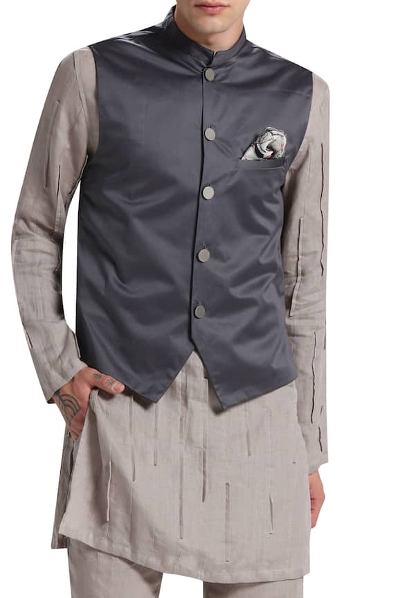 Son of A Noble Snob Grey Cotton Nehru Jacket 5