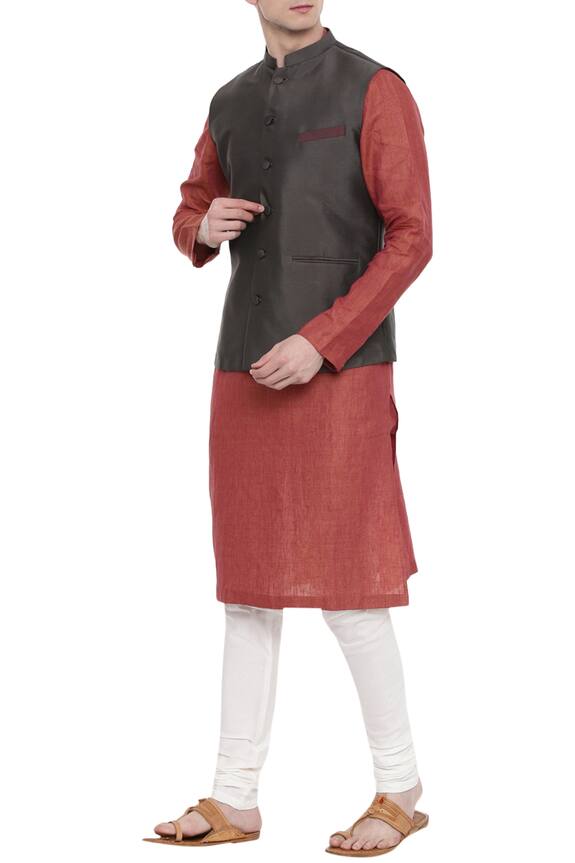 Mayank Modi - Men Grey Cotton Silk Bundi 0