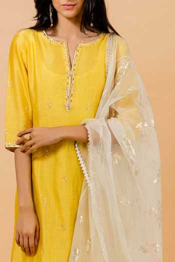 Yellow Tussar/Chanderi Kurta Set