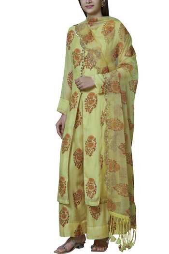 Yellow chanderi abha kurta with Duppta- set of 3