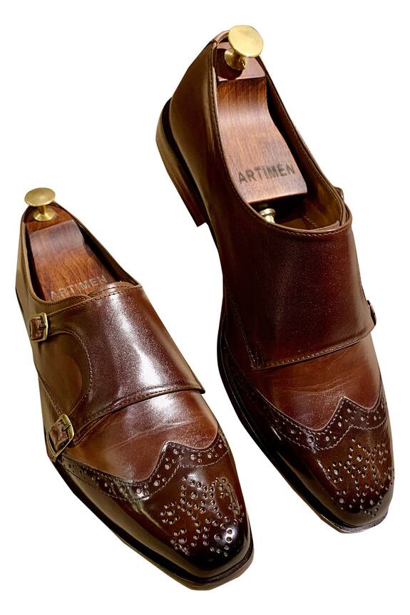 Artimen Brown Double Strap Monk Shoes 0