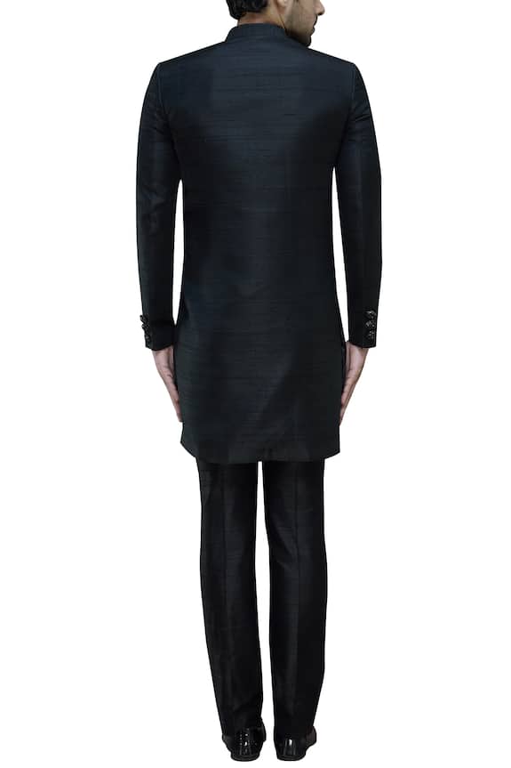 Manish Nagdeo Black Silk Embroidered Sherwani With Trousers 2
