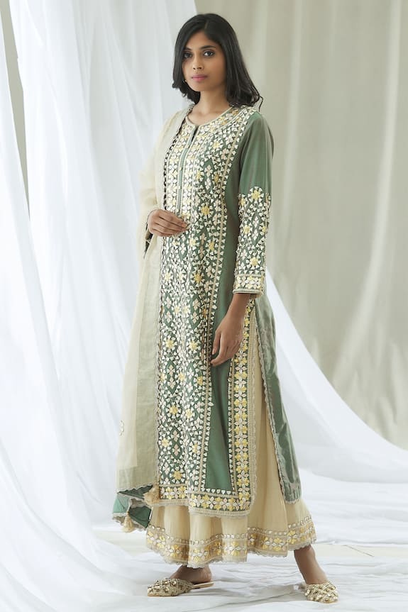 Buy Heena Kochhar Green Chanderi Kurta Palazzo Set Online | Aza Fashions