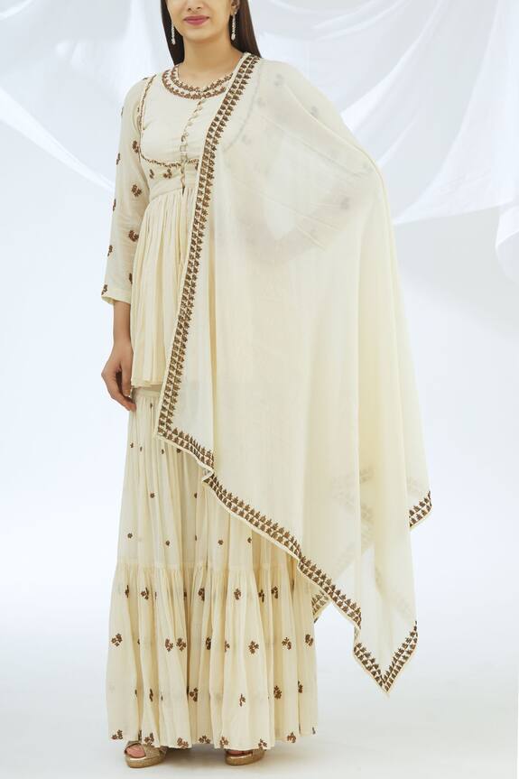 Astha Narang Off White Cotton Embroidered Kurta Sharara Set 4