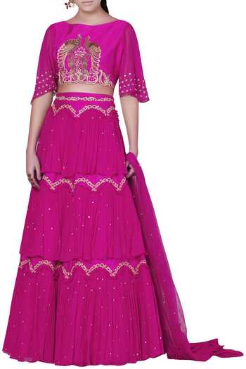 Buy Limerick by Abirr N' Nanki Pink Georgette Embellished Lehenga Set ...