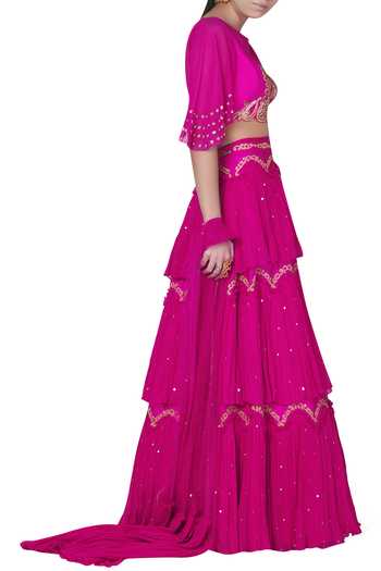 Buy Limerick by Abirr N' Nanki Pink Georgette Embellished Lehenga Set ...