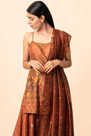 Burnt orange Banarasi weaved kurta set