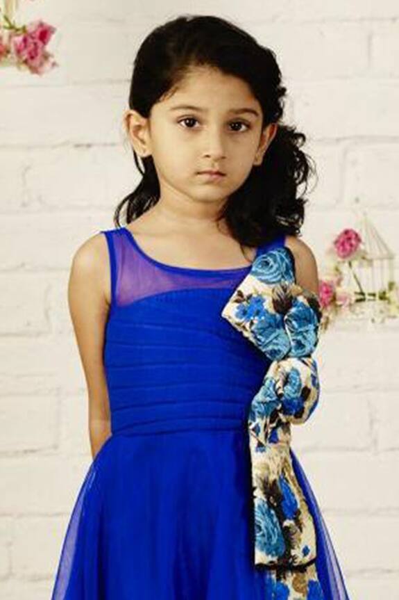PinkCow Blue Printed Flared Party Gown For Girls 4