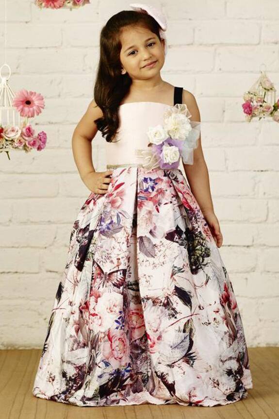 PinkCow Peach Printed Party Gown For Girls 1