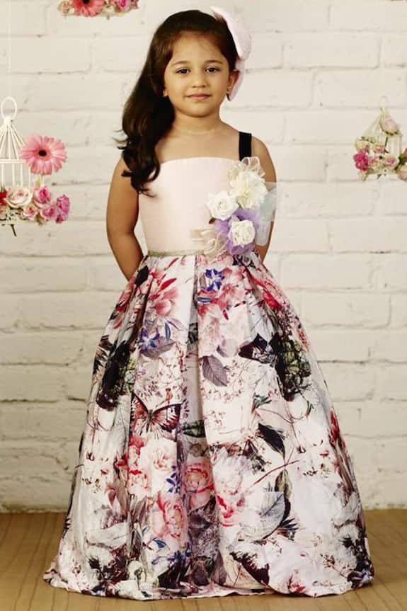 PinkCow Peach Printed Party Gown For Girls 2