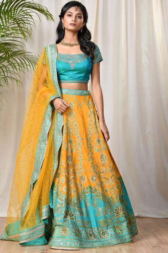 Buy Riritu Kumar Blue Silk Chinon Embroidered Lehenga Set Online Aza Fashions 3843