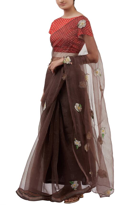 Shades of India Brown Silk Embroidered Saree 4