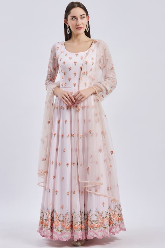 Buy Roora by Ritam Pink Georgette Embroidered Anarkali With Dupatta ...