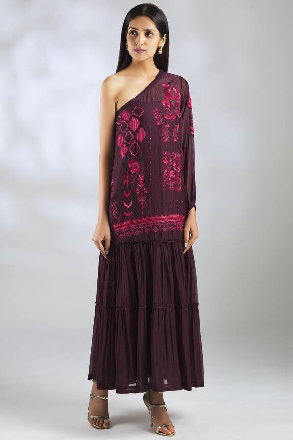 Buy Half Full Curve Purple Handloom Chanderi Dress Online | Aza Fashions