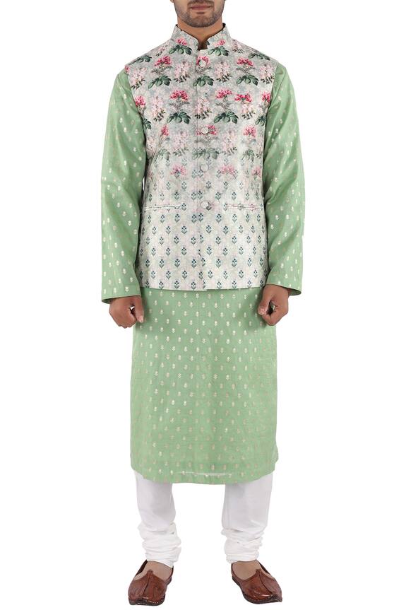 Sankalan - Men White Dupion Silk Printed Bundi 0