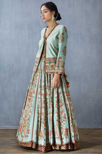 Buy Torani Blue Handwoven Chanderi Lehenga Set Online | Aza Fashions