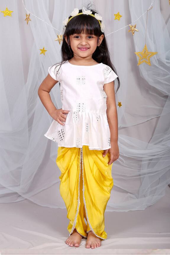 Kirti Agarwal - Pret N Couture Yellow Pure Silk Chanderi Dhoti Pant Set For Girls 1