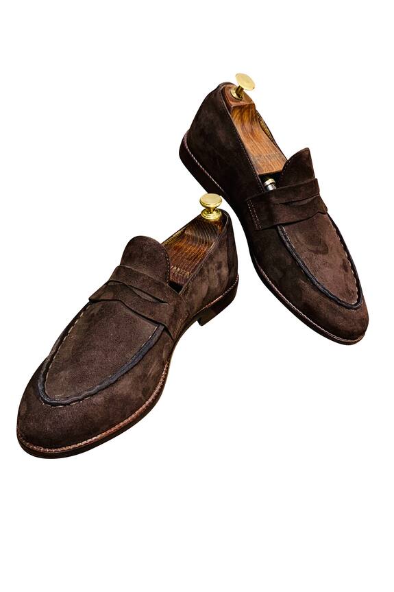 Artimen Brown Suede Leather Suede Penny Loafers 0